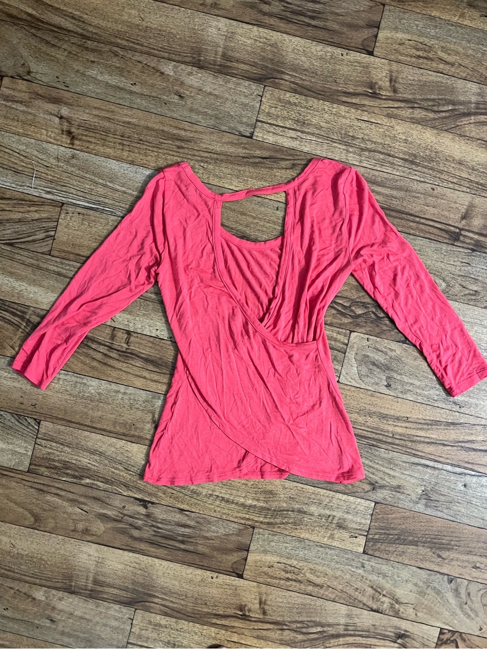 GUESS Coral Pink Open Back Wrap 3/4 Sleeve Top Size S